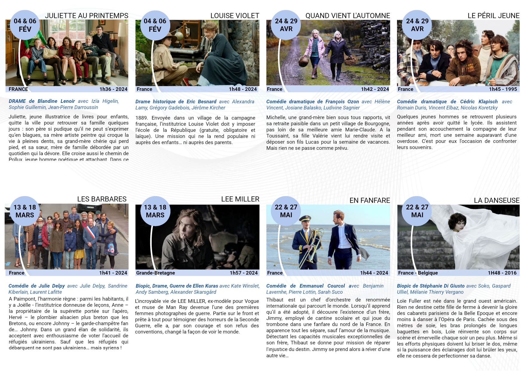 Résumé des films - Cinéseniors 2nd semestre 2025